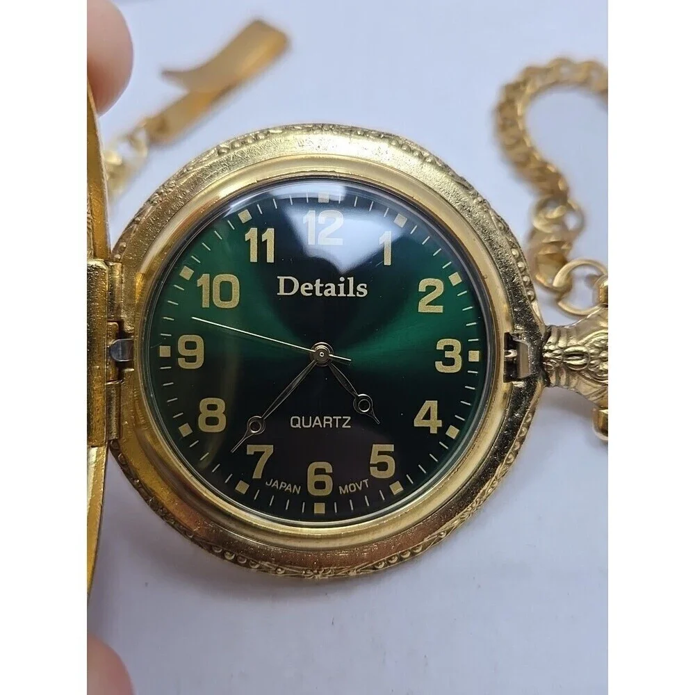 Details Gold Tone Bass Fish Pocket Watch Quartz Japan Movement New Battery Chain